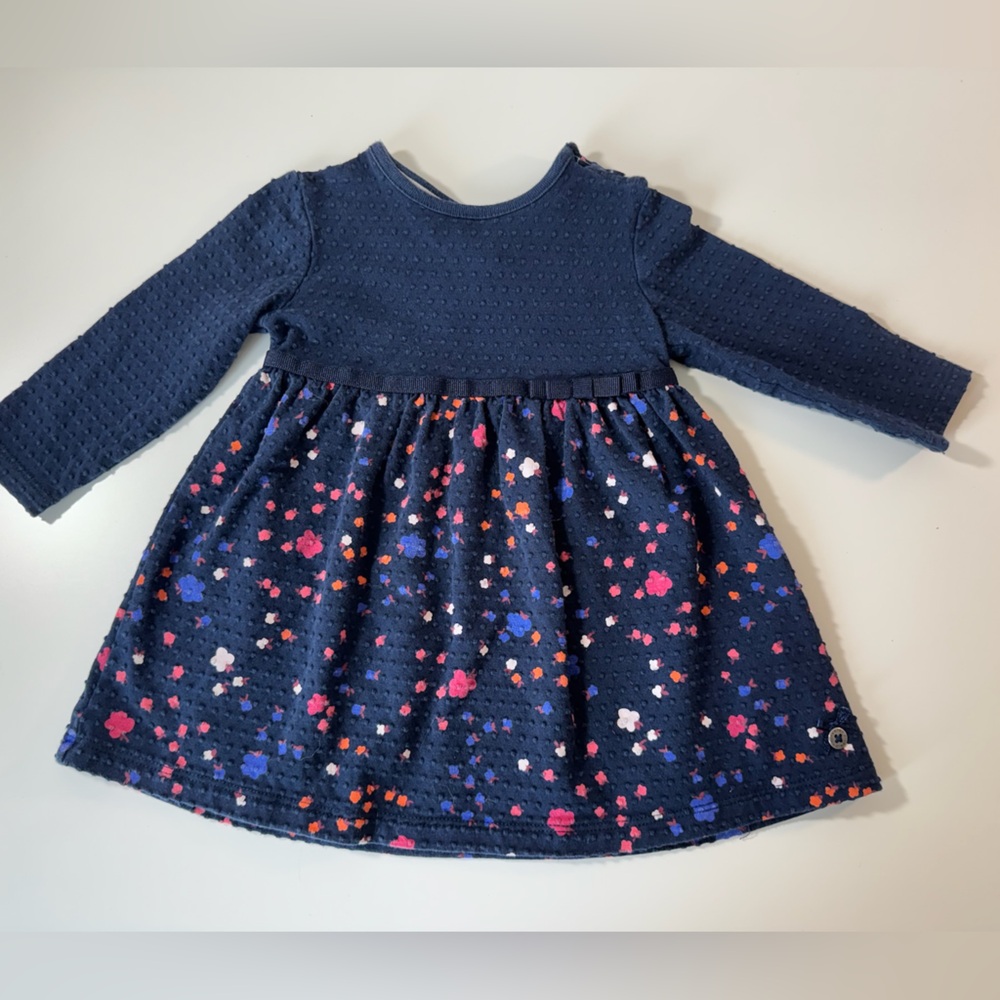 Jasper Conran Junior Navy Blue floral baby girl Dress 3-6 months with stretch